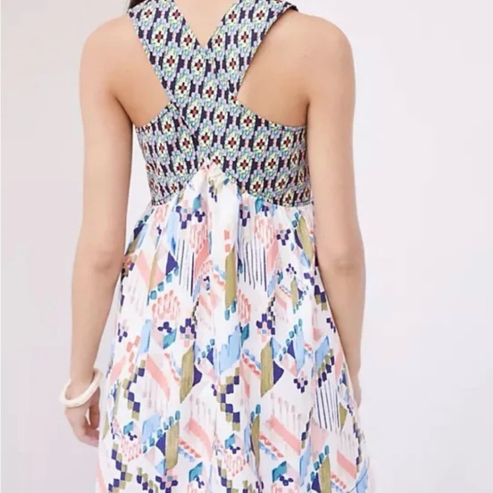ANTHROPOLOGIE Maeve Textured Swing Mini Dress Criss Cross Back Size XL